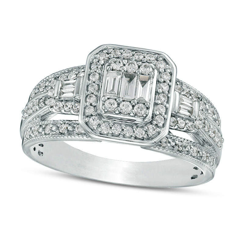 0.50 CT. T.W. Composite Natural Diamond Octagonal Frame Antique Vintage-Style Engagement Ring in Solid 14K White Gold