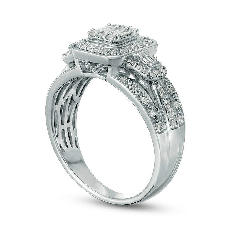 0.50 CT. T.W. Composite Natural Diamond Octagonal Frame Antique Vintage-Style Engagement Ring in Solid 14K White Gold