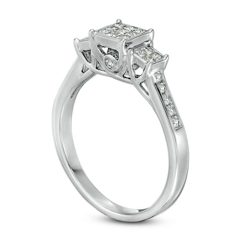 0.50 CT. T.W. Princess-Cut Composite Natural Diamond Three Stone Engagement Ring in Sterling Silver
