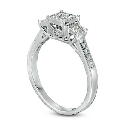 0.50 CT. T.W. Princess-Cut Composite Natural Diamond Three Stone Engagement Ring in Sterling Silver