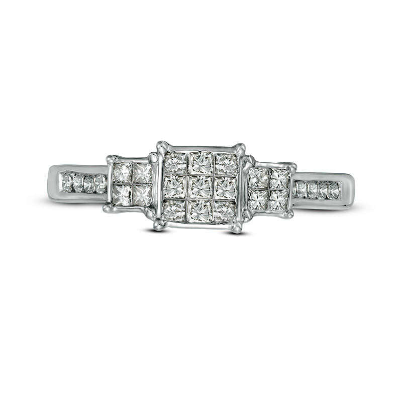 0.50 CT. T.W. Princess-Cut Composite Natural Diamond Three Stone Engagement Ring in Sterling Silver