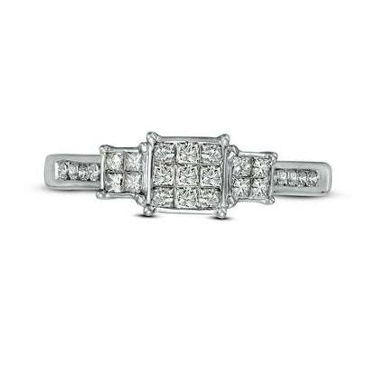 0.50 CT. T.W. Princess-Cut Composite Natural Diamond Three Stone Engagement Ring in Sterling Silver