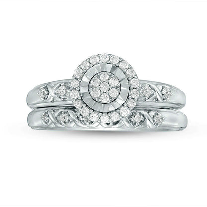 0.25 CT. T.W. Composite Natural Diamond Frame Infinity Bridal Engagement Ring Set in Sterling Silver