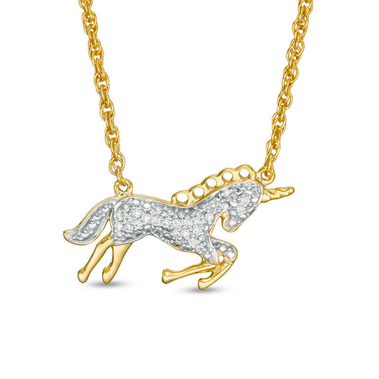 0.07 CT. T.W. Natural Diamond Bowing Unicorn Necklace in Sterling Silver and 14K Gold Plate