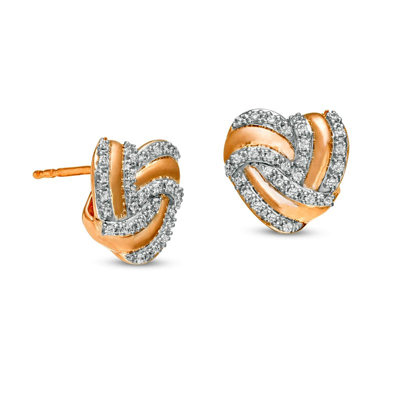 0.13 CT. T.W. Diamond Heart-Shaped Love Knot Stud Earrings in 10K Rose Gold