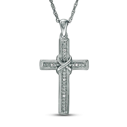 Natural Diamond Accent X" Cross Pendant in Sterling Silver"