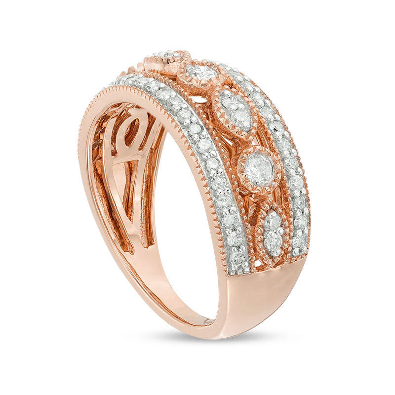 0.63 CT. T.W. Natural Diamond Art Deco Band in Solid 10K Rose Gold