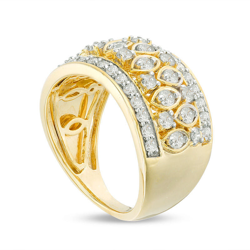 1.25 CT. T.W. Natural Diamond Alternating Marquise and Round Art Deco Band in Solid 10K Yellow Gold