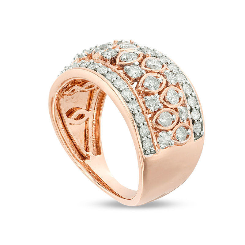 1.25 CT. T.W. Natural Diamond Alternating Marquise and Round Art Deco Band in Solid 10K Rose Gold