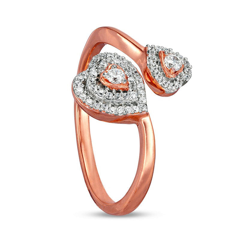 0.25 CT. T.W. Natural Diamond Bypass Double Heart Ring in Solid 10K Rose Gold