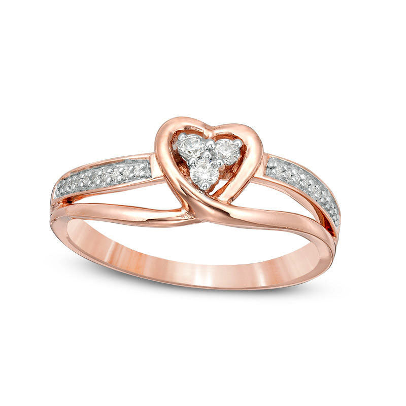 0.13 CT. T.W. Natural Diamond Ribbon Heart-Shaped Ring in Solid 10K Rose Gold