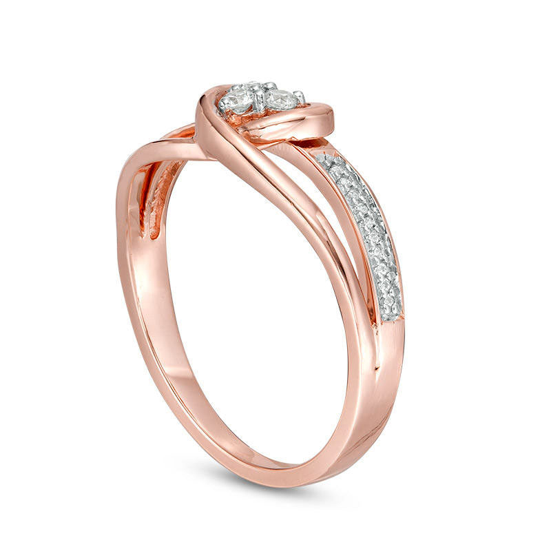 0.13 CT. T.W. Natural Diamond Ribbon Heart-Shaped Ring in Solid 10K Rose Gold