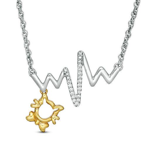 0.05 CT. T.W. Natural Diamond Heartbeat and Cat Outline Dangle Necklace in Sterling Silver and 10K Yellow Gold