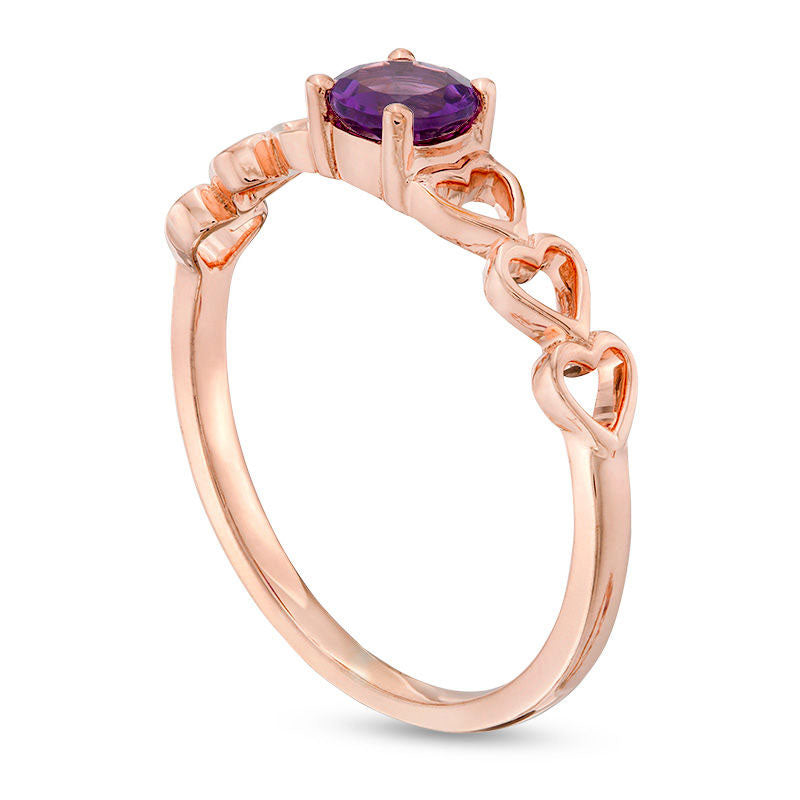 4.5mm Amethyst Solitaire Heart Shank Promise Ring in Solid 10K Rose Gold