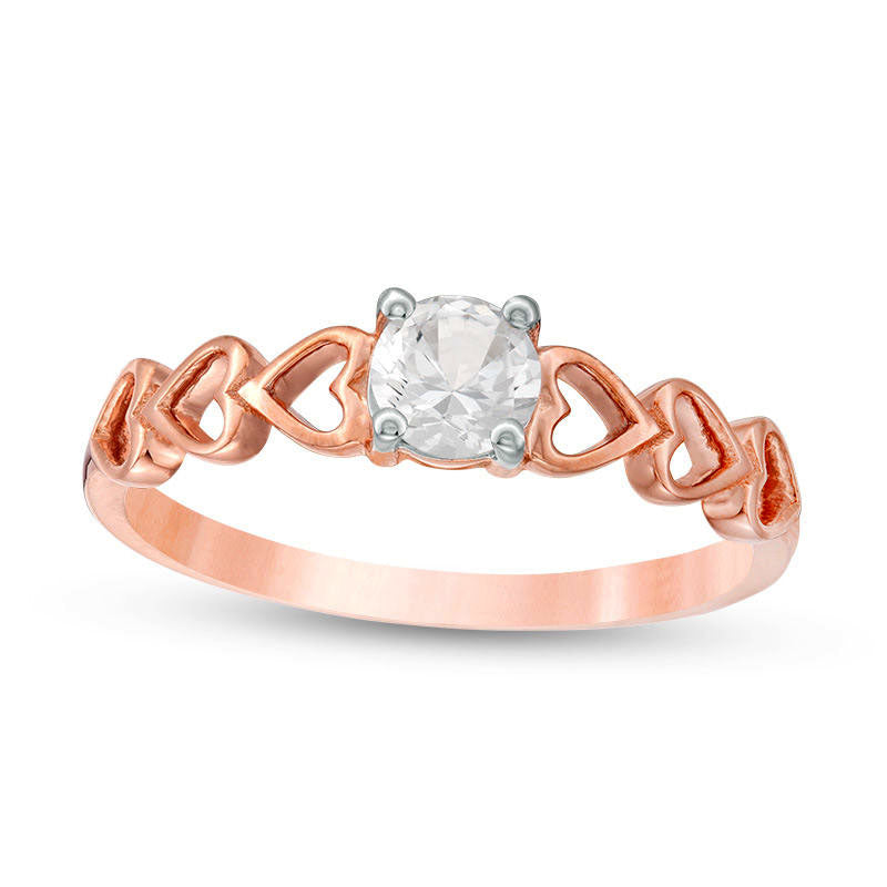 4.5mm Lab-Created White Sapphire Solitaire Heart Shank Promise Ring in Solid 10K Rose Gold