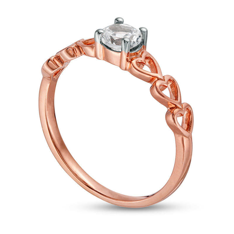 4.5mm Lab-Created White Sapphire Solitaire Heart Shank Promise Ring in Solid 10K Rose Gold