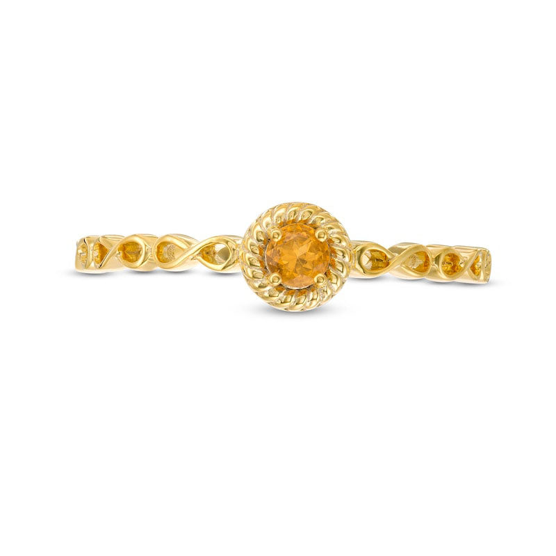 2.9mm Citrine Solitaire Rope Frame Infinity Shank Promise Ring in Solid 10K Yellow Gold