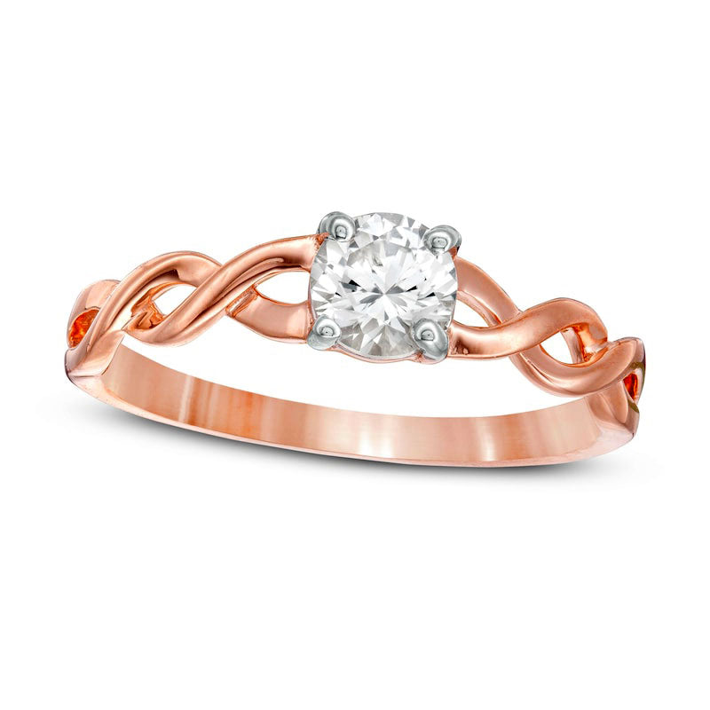 5.0mm Lab-Created White Sapphire Solitaire Twist Shank Promise Ring in Solid 10K Rose Gold