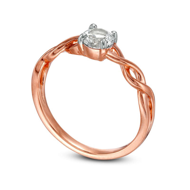 5.0mm Lab-Created White Sapphire Solitaire Twist Shank Promise Ring in Solid 10K Rose Gold