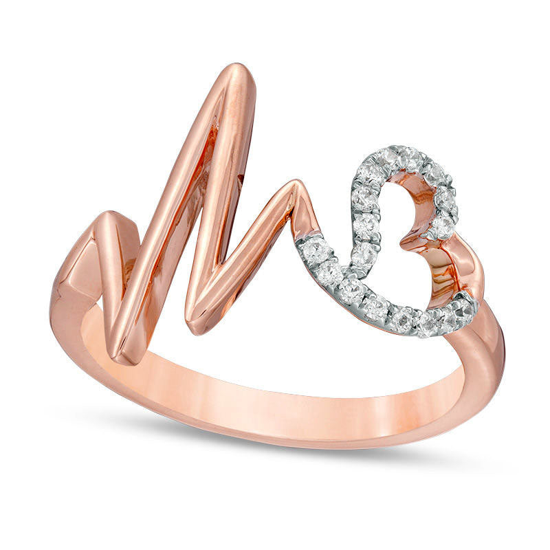 0.13 CT. T.W. Natural Diamond Heart and Heartbeat Ring in Solid 10K Rose Gold