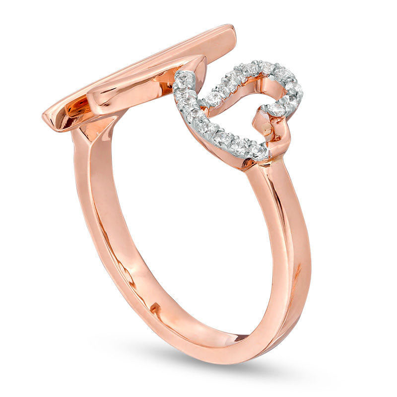 0.13 CT. T.W. Natural Diamond Heart and Heartbeat Ring in Solid 10K Rose Gold