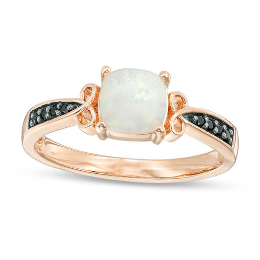 Cushion-Cut Lab-Created Opal and 0.05 CT. T.W. Enhanced Black Diamond Criss-Cross Loop Promise Ring in Solid 10K Rose Gold