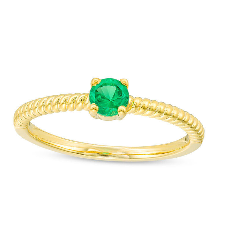 4.0mm Lab-Created Emerald Solitaire Rope Shank Promise Ring in Solid 10K Yellow Gold