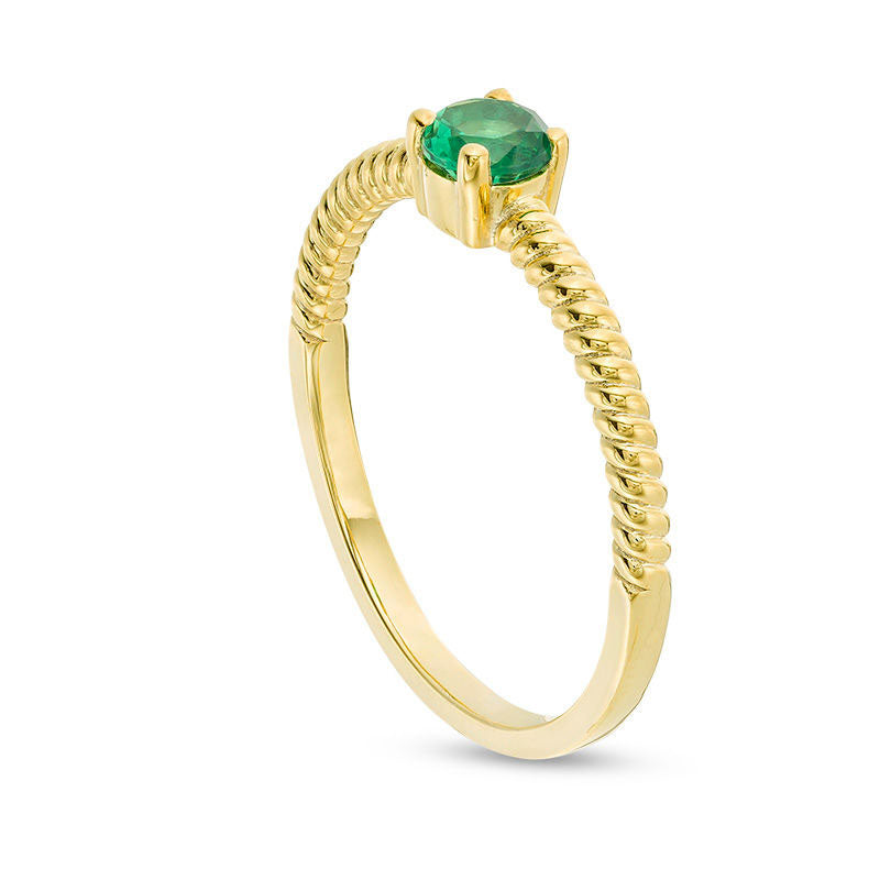 4.0mm Lab-Created Emerald Solitaire Rope Shank Promise Ring in Solid 10K Yellow Gold