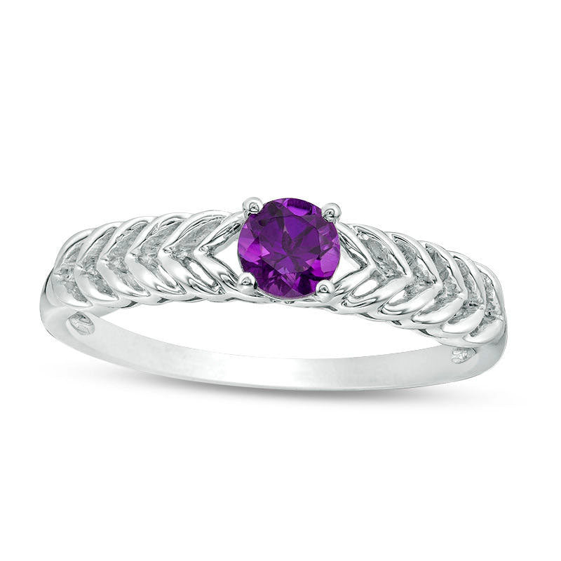 4.0mm Amethyst Solitaire Laurel Leaf Shank Promise Ring in Sterling Silver