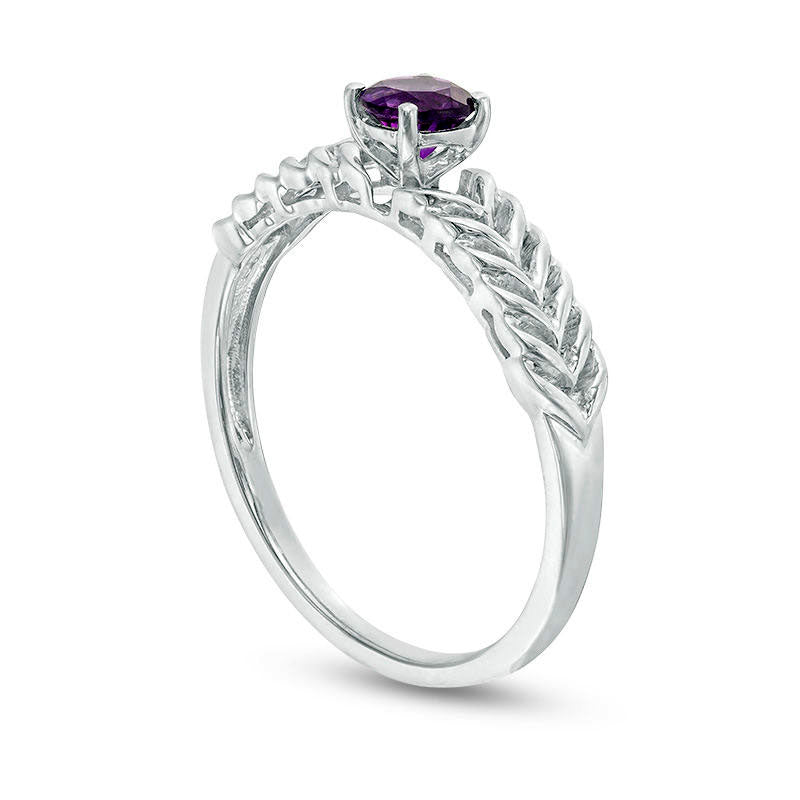 4.0mm Amethyst Solitaire Laurel Leaf Shank Promise Ring in Sterling Silver