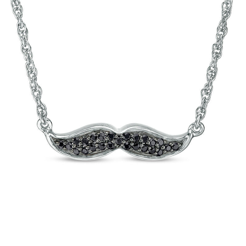 0.1 CT. T.W. Enhanced Black Natural Diamond Mustache Necklace in 10K White Gold