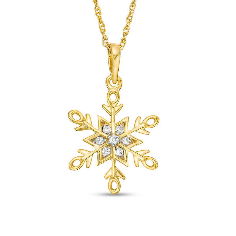 0.07 CT. T.W. Natural Diamond Snowflake Pendant in 10K Yellow Gold