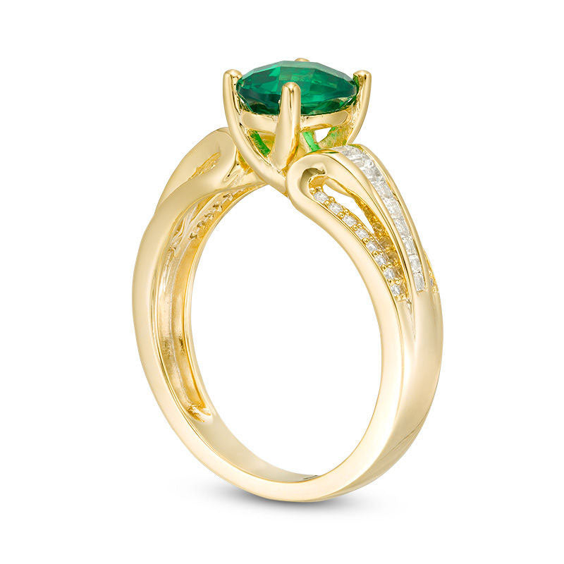 Oval Lab-Created Emerald and White Sapphire Multi-Row Ring in Sterling Silver with Solid 14K Gold Plate