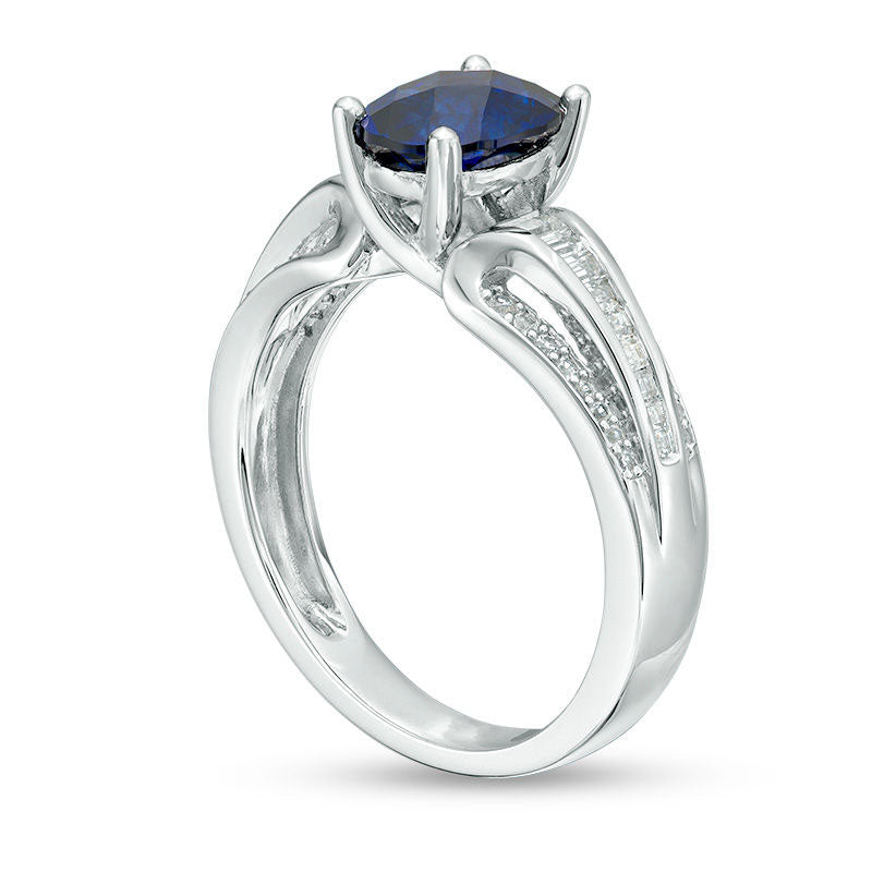 Lab-Created Oval Blue and White Sapphire Multi-Row Ring in Sterling Silver