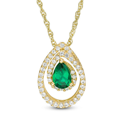 Pear-Shaped Lab-Created Emerald and White Sapphire Swirl Pendant in Sterling Silver with 14K Gold Plate