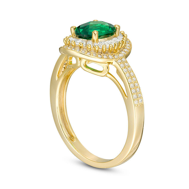 Oval Lab-Created Emerald and White Sapphire Double Frame Ring in Sterling Silver with Solid 14K Gold Plate