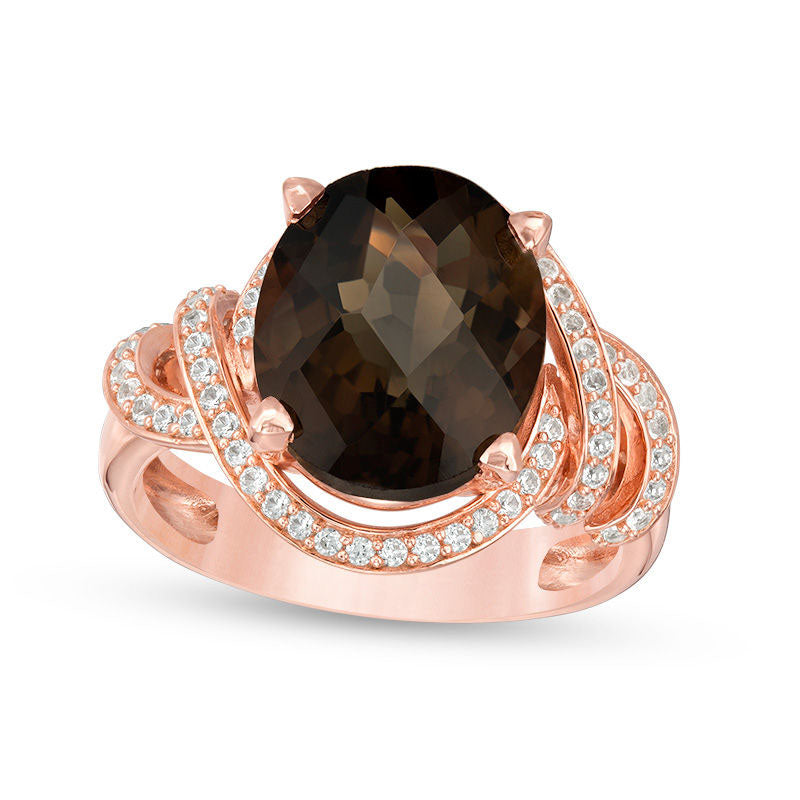 Oval Smoky Quartz and 0.33 CT. T.W. Natural Diamond Cascading Frame Ring in Solid 10K Rose Gold