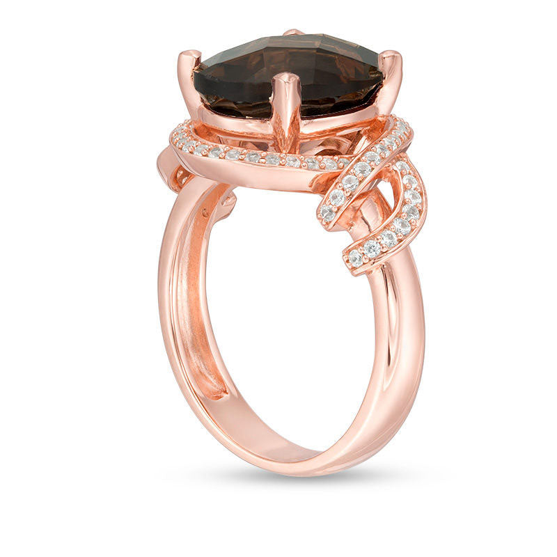 Oval Smoky Quartz and 0.33 CT. T.W. Natural Diamond Cascading Frame Ring in Solid 10K Rose Gold