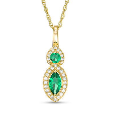 Lab-Created Emerald and White Sapphire Frame Duo Pendant in Sterling Silver with 14K Gold Plate