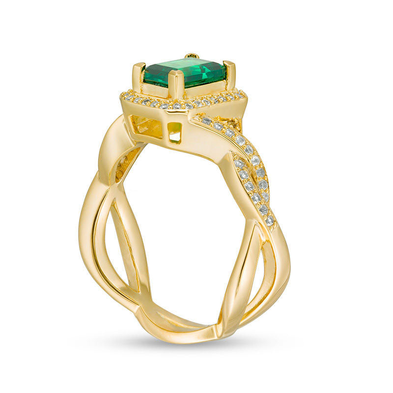 Emerald-Cut Lab-Created Emerald and 0.25 CT. T.W. Diamond Frame Ring in Solid 10K Yellow Gold