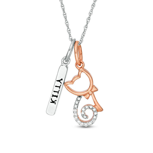 0.05 CT. T.W. Natural Diamond Cat and KITTY" Vertical Tag Pendant in Sterling Silver and 14K Rose Gold Plate"