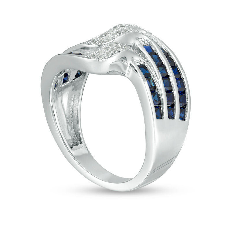 Princess-Cut Lab-Created Blue and White Sapphire Multi-Row Wave Ring in Sterling Silver