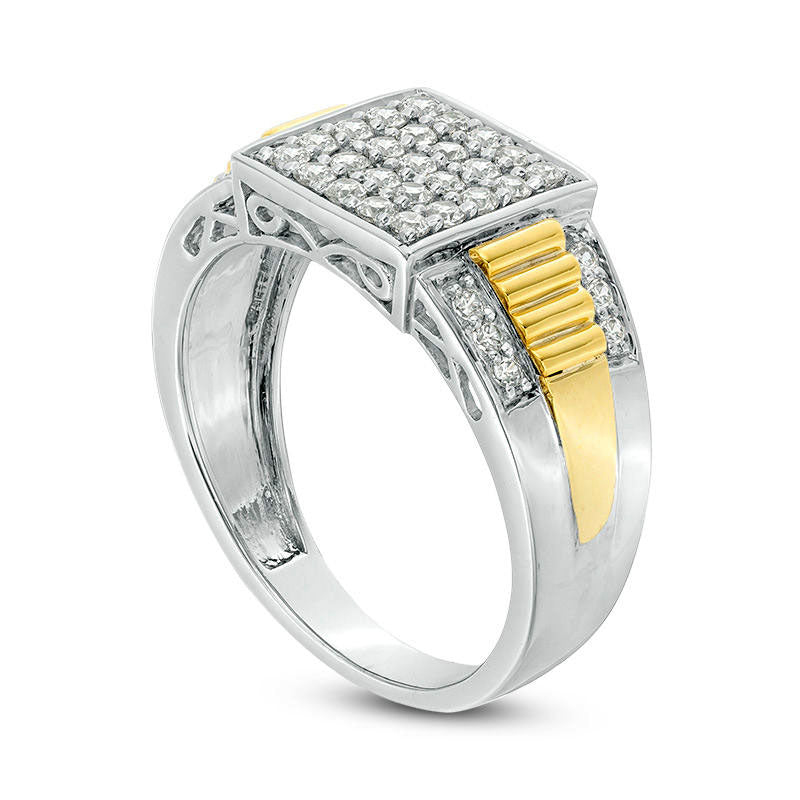 Men's 0.63 CT. T.W. Composite Natural Diamond Stepped Shank Ring in Sterling Silver and Solid 10K Yellow Gold