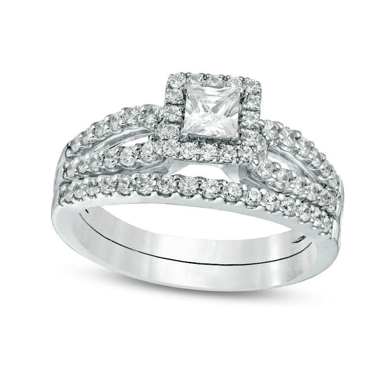 1.0 CT. T.W. Certified Princess-Cut Natural Diamond Frame Split Shank Bridal Engagement Ring Set in Solid 14K White Gold (I/I1)