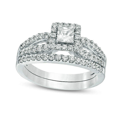 1.0 CT. T.W. Certified Princess-Cut Natural Diamond Frame Split Shank Bridal Engagement Ring Set in Solid 14K White Gold (I/I1)