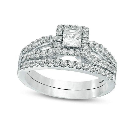 1.0 CT. T.W. Certified Princess-Cut Natural Diamond Frame Split Shank Bridal Engagement Ring Set in Solid 14K White Gold (I/I1)