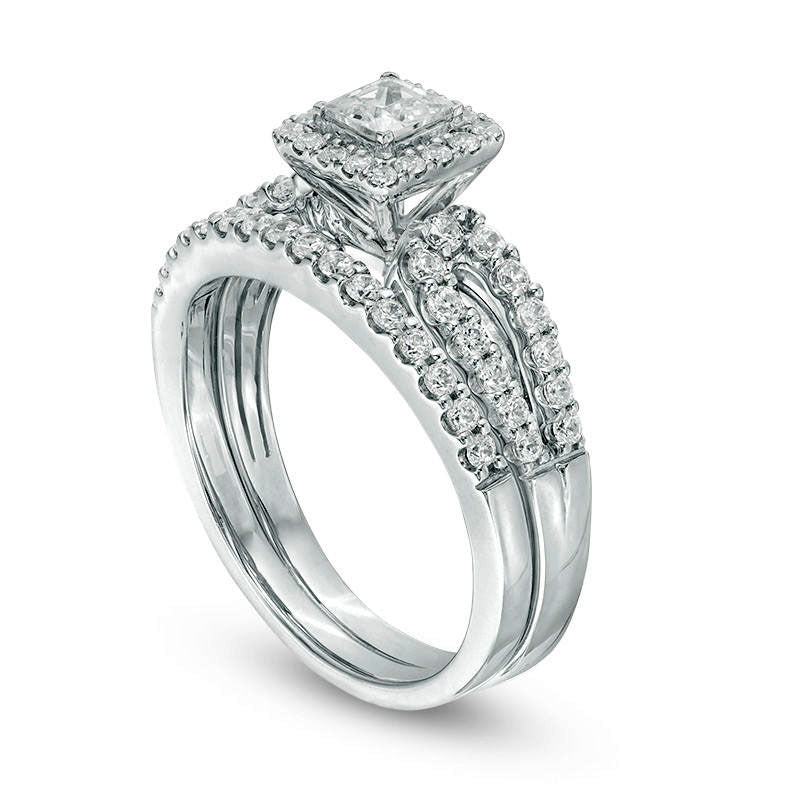 1.0 CT. T.W. Certified Princess-Cut Natural Diamond Frame Split Shank Bridal Engagement Ring Set in Solid 14K White Gold (I/I1)