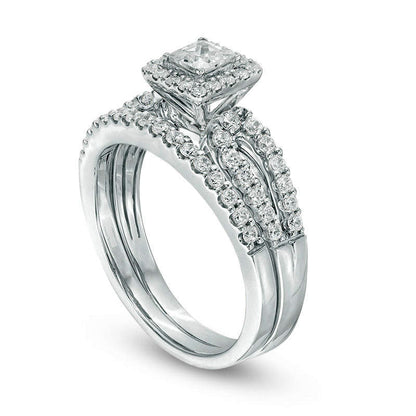 1.0 CT. T.W. Certified Princess-Cut Natural Diamond Frame Split Shank Bridal Engagement Ring Set in Solid 14K White Gold (I/I1)