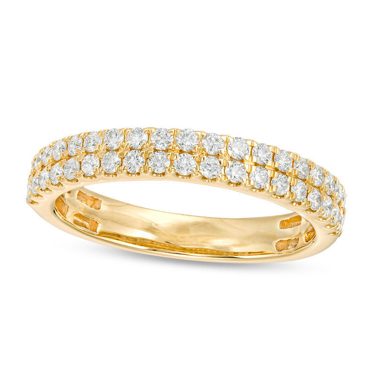 0.50 CT. T.W. Certified Natural Diamond Double Row Anniversary Band in Solid 10K Yellow Gold (I/I1)