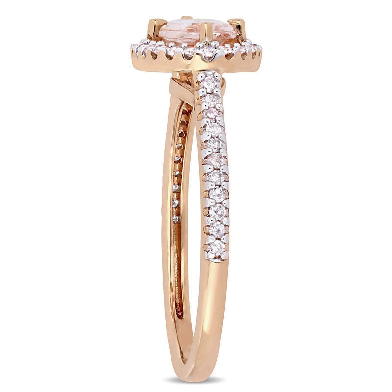 Sideways Oval Morganite and 0.25 CT. T.W. Natural Diamond Frame Ring in Solid 14K Rose Gold